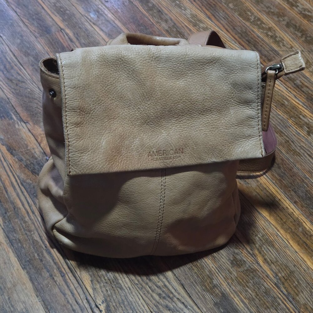 American‎ Leather Co. Tan Genuine Leather Convertible Backpack Tote